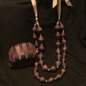 Wooden bead necklace and cuff bracelet